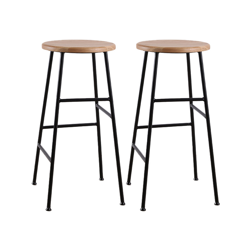 Contemporary Metal Legs Solid Wood Indoor Bar Stool with Footrest