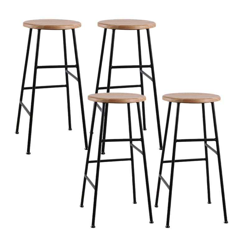 Contemporary Metal Legs Solid Wood Indoor Bar Stool with Footrest