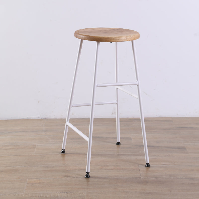 Contemporary Metal Legs Solid Wood Indoor Bar Stool with Footrest