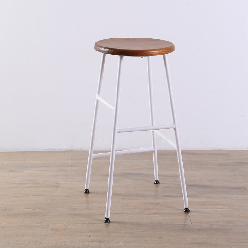 Contemporary Metal Legs Solid Wood Indoor Bar Stool with Footrest