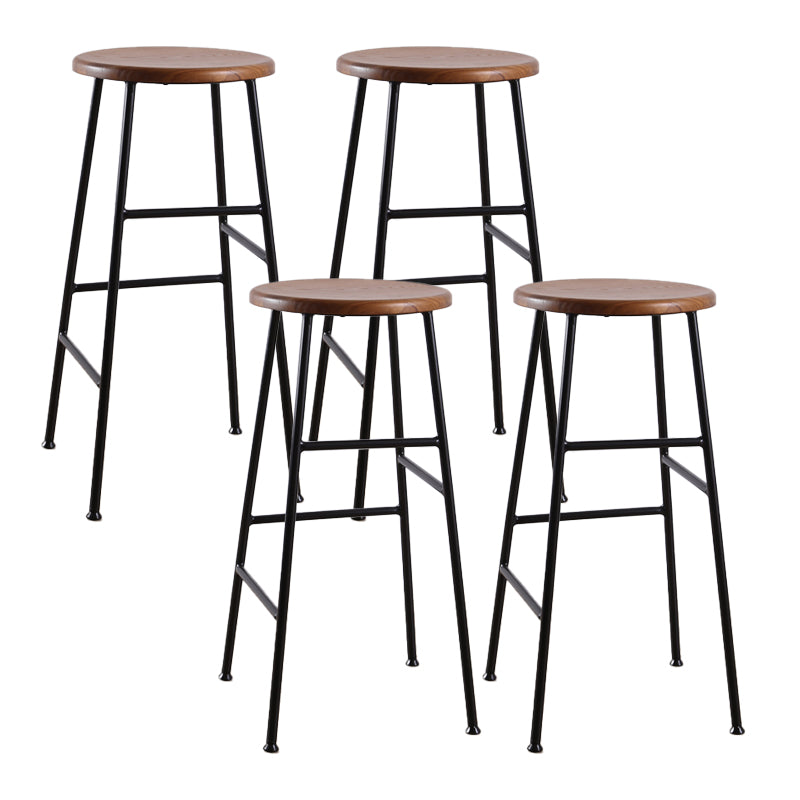 Contemporary Metal Legs Solid Wood Indoor Bar Stool with Footrest