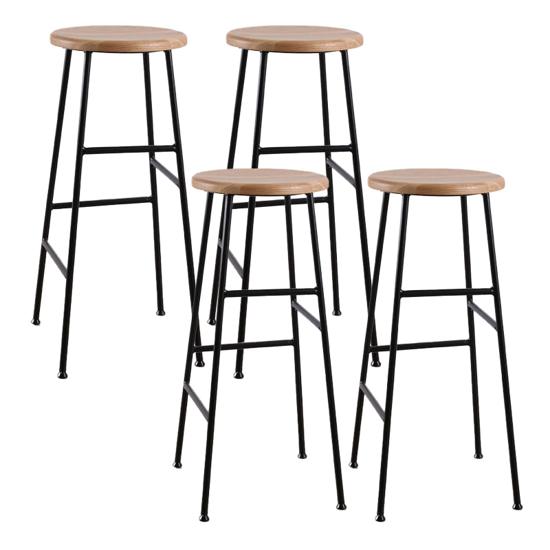 Contemporary Metal Legs Solid Wood Indoor Bar Stool with Footrest