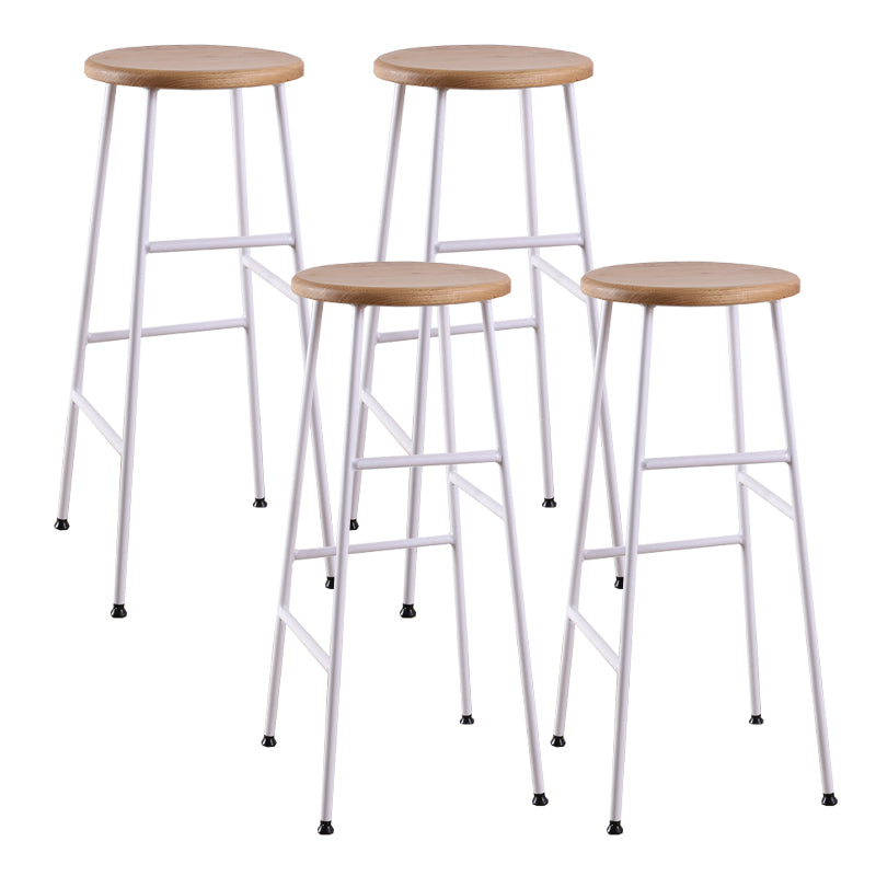 Contemporary Metal Legs Solid Wood Indoor Bar Stool with Footrest
