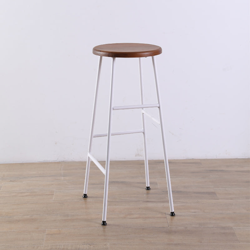 Contemporary Metal Legs Solid Wood Indoor Bar Stool with Footrest