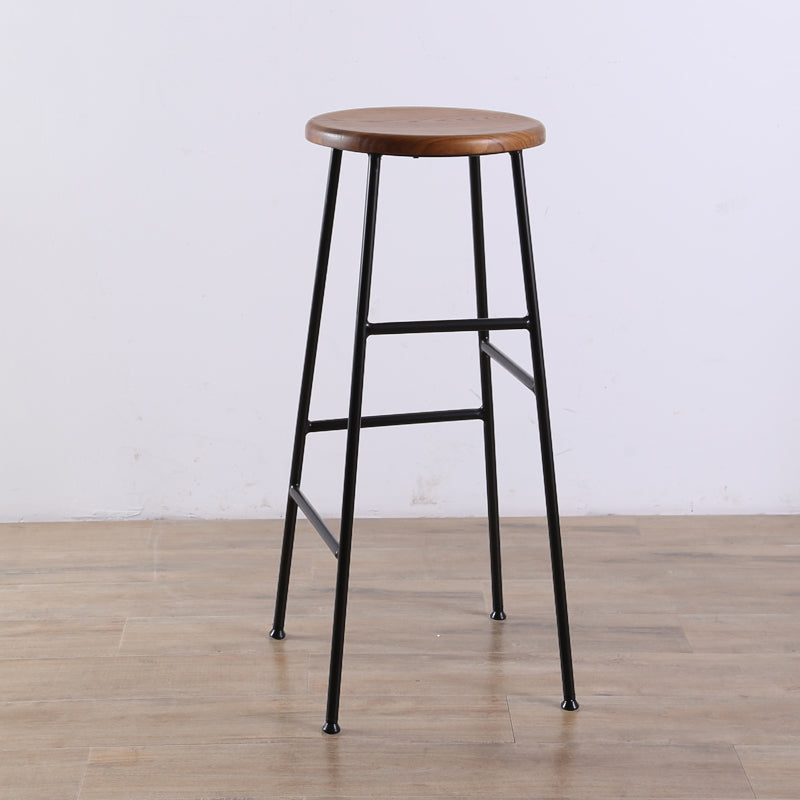 Contemporary Metal Legs Solid Wood Indoor Bar Stool with Footrest