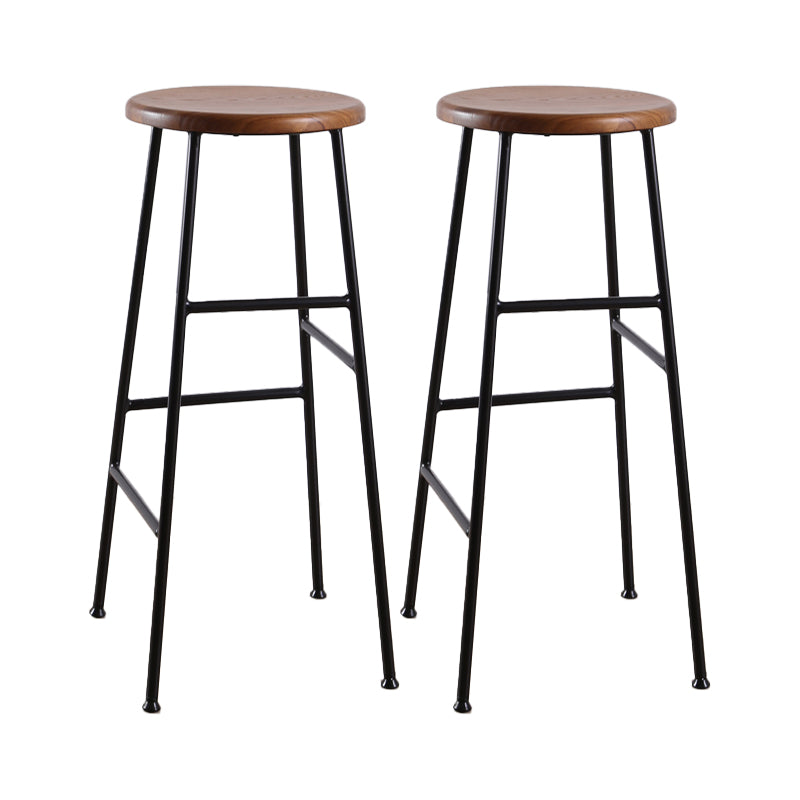 Contemporary Metal Legs Solid Wood Indoor Bar Stool with Footrest