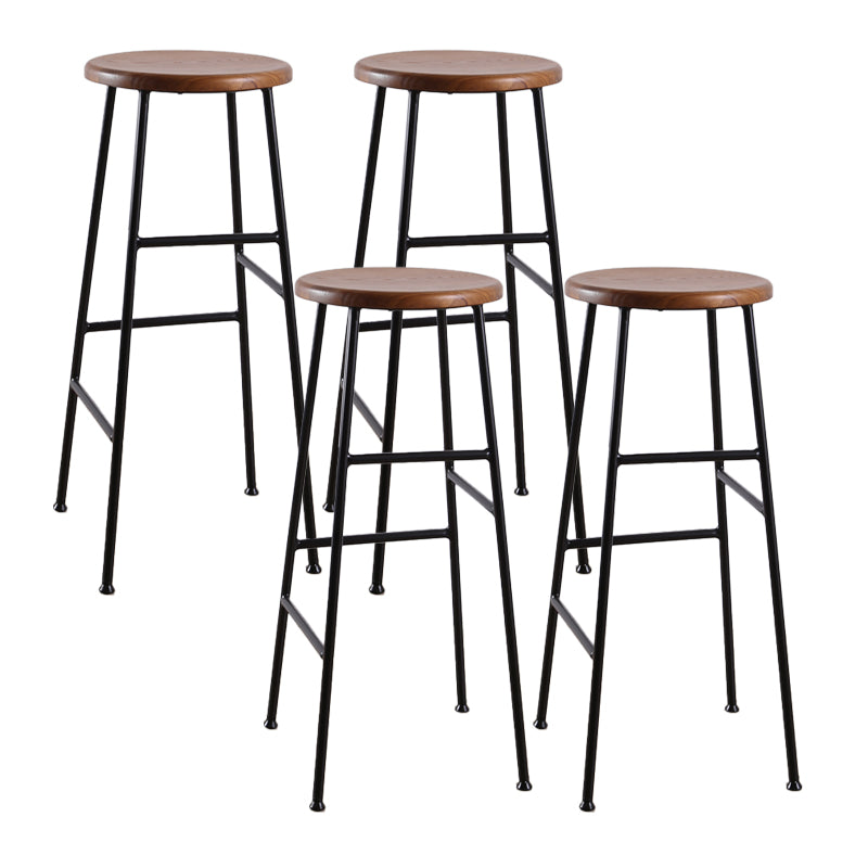 Contemporary Metal Legs Solid Wood Indoor Bar Stool with Footrest