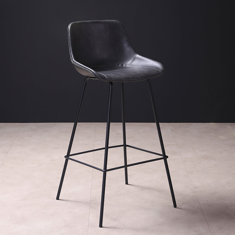 Industrial Metal Legs Faux Leather Indoor Bar Stool with Footrest