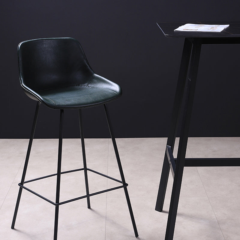 Industrial Metal Legs Faux Leather Indoor Bar Stool with Footrest