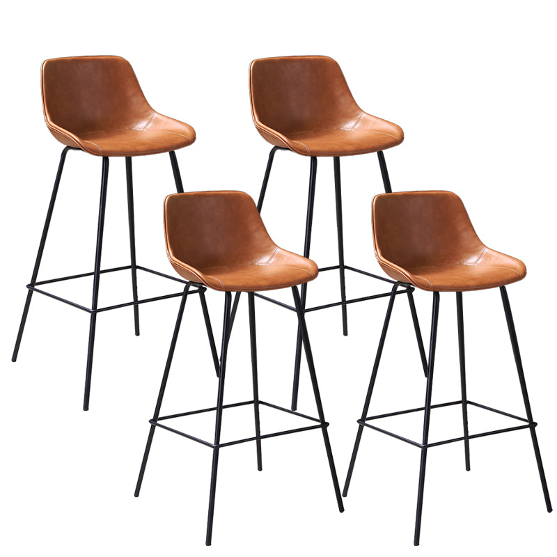 Industrial Metal Legs Faux Leather Indoor Bar Stool with Footrest