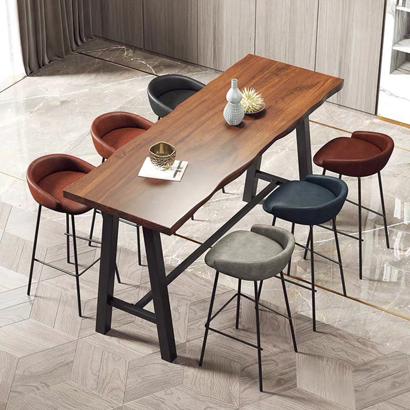 Rectangle Pine Solid Wood Trestle Base Bar Table for Kitchen Dining Room