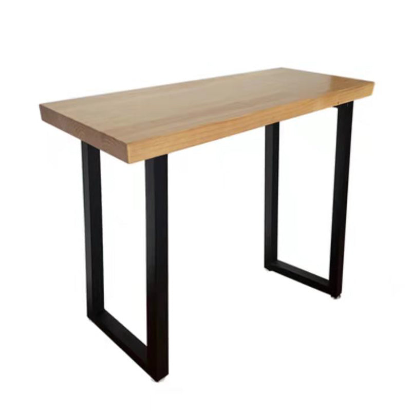 Kitchen Natural Finish Solid Wood Pub Table with Black Metal Frame