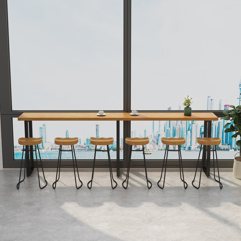 Kitchen Natural Finish Solid Wood Pub Table with Black Metal Frame