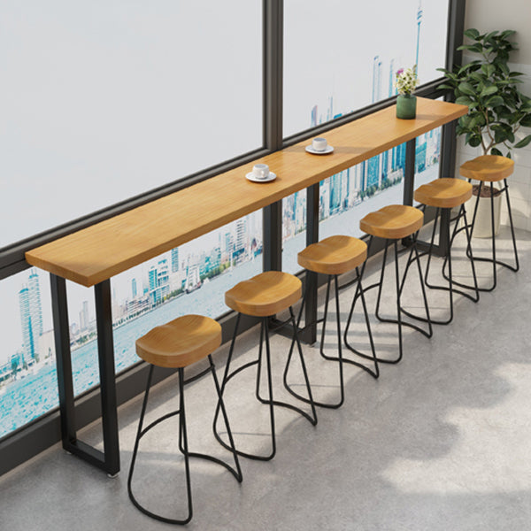 Kitchen Natural Finish Solid Wood Pub Table with Black Metal Frame