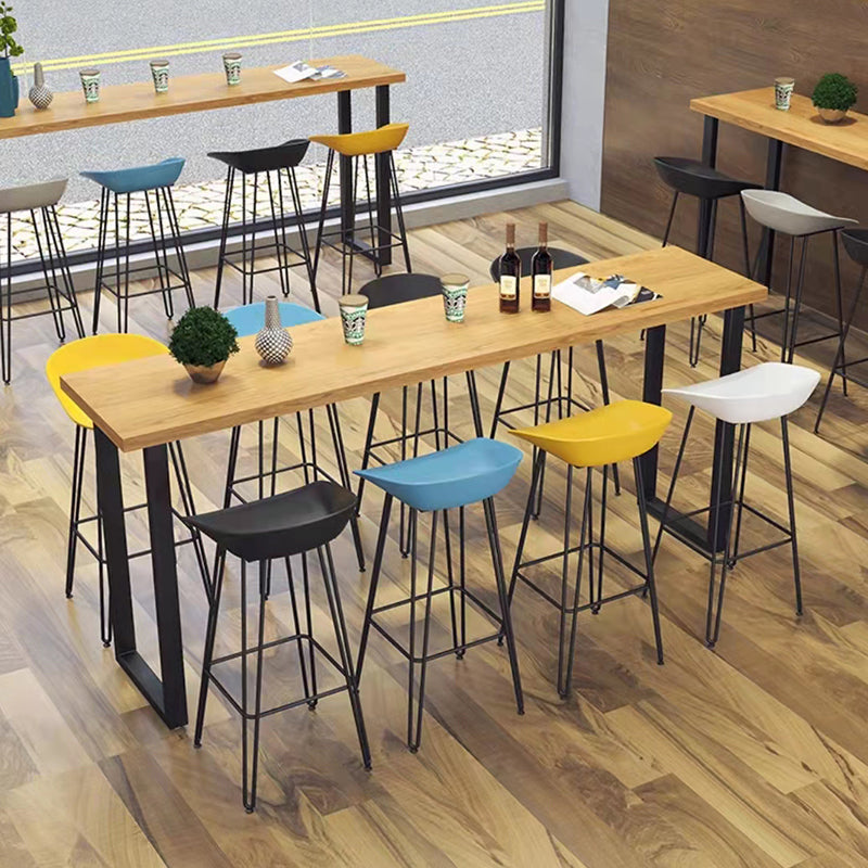 Kitchen Natural Finish Solid Wood Pub Table with Black Metal Frame