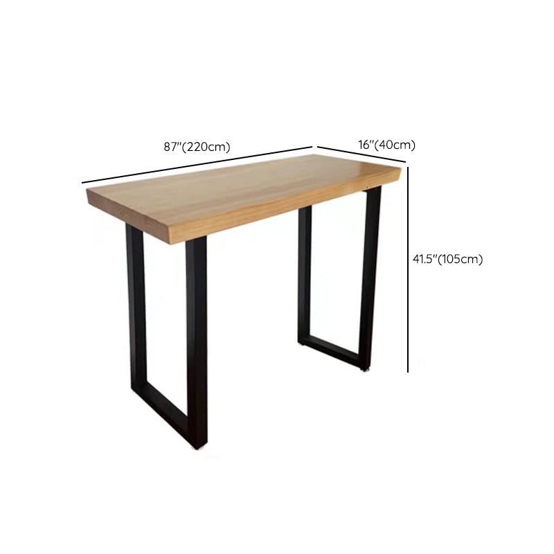 Kitchen Natural Finish Solid Wood Pub Table with Black Metal Frame