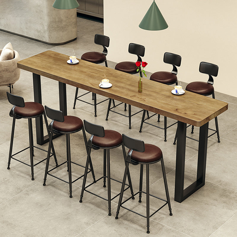 Rectangle Pine Wood Pub Table with Metal Frame for Living Room