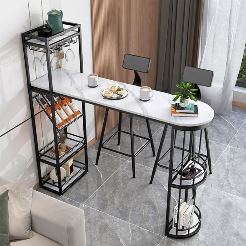 Double Pedestal Sintered Stone Dining Bar Table for Kitchen Dining Room