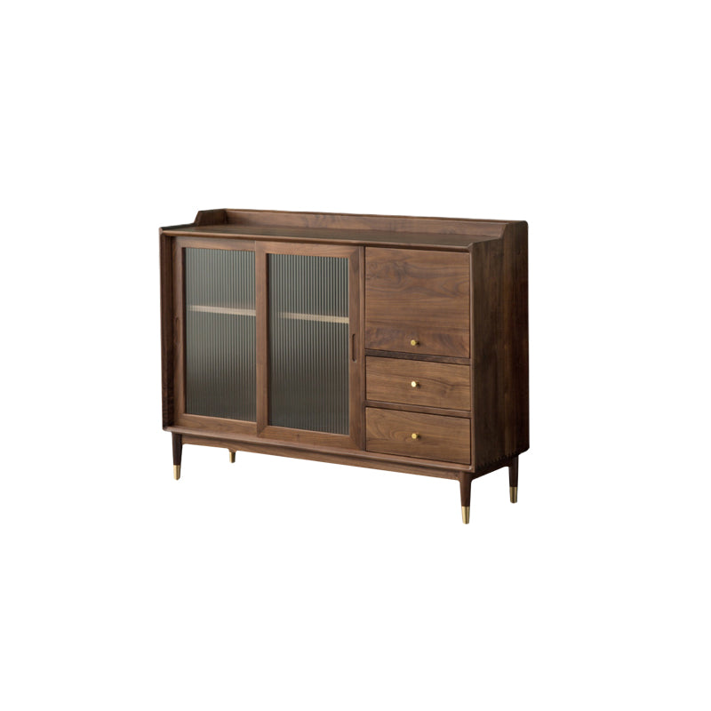 Modern Glass Doors Solid Wood Sideboard Cabinet with Cabinets and Drawers