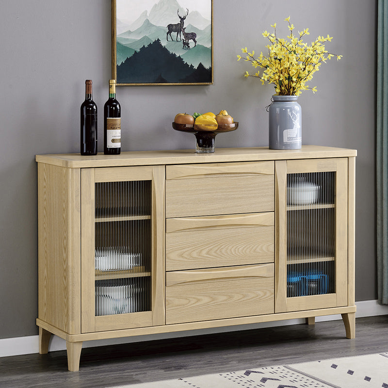 Modern Style Solid Wood Sideboard Cabinet with Doors and Drawers