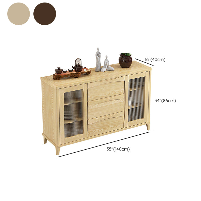 Modern Style Solid Wood Sideboard Cabinet with Doors and Drawers