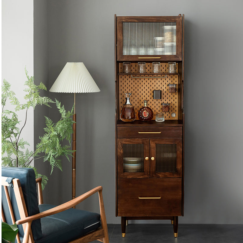 Contemporary Solid Wood Display Cabinet with Glass Doors for Dining Room