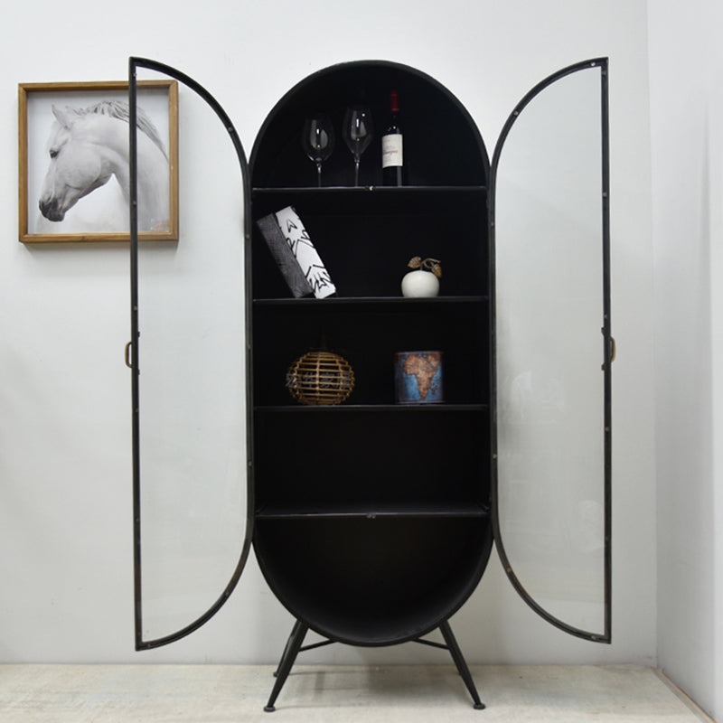 Contemporary Glass Doors Display Cabinet with Iron Base for Living Room