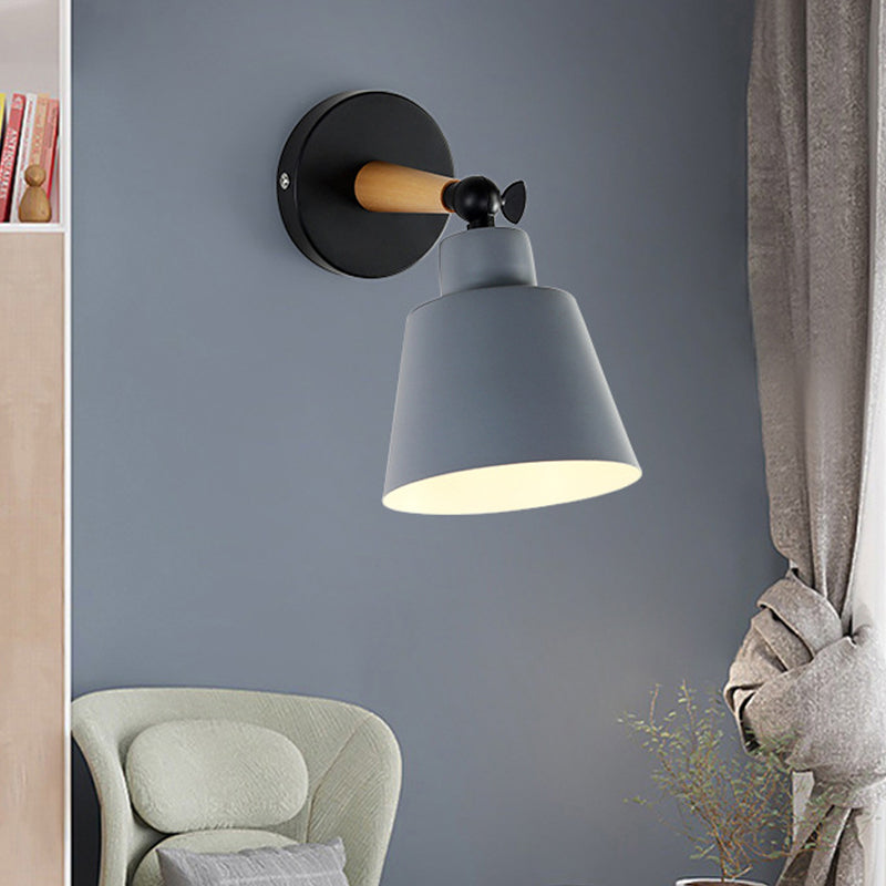 Macaron Loft Bucket Sconce Light Rotatable One Head Metal Wall Lamp for Restaurant Hotel