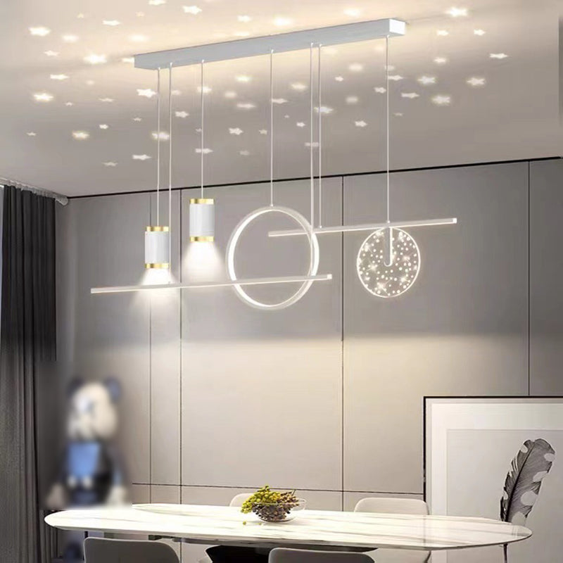 6-Light Modern Style White/Golden/Black LED Statement Linear Kitchen Island Light