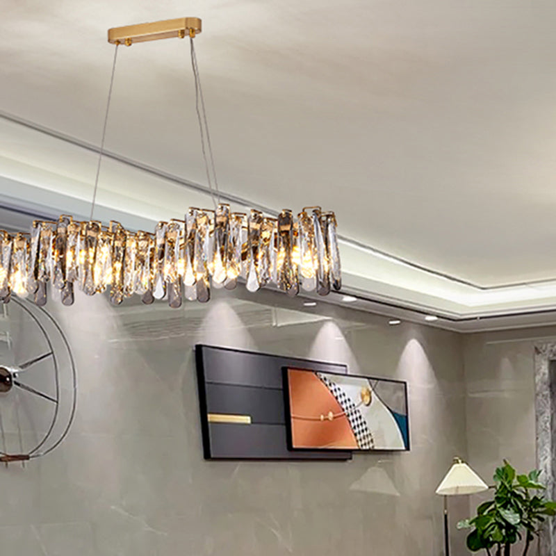 Gray Metal Contemporary Pendant Light with Crystal Shade for Living Room