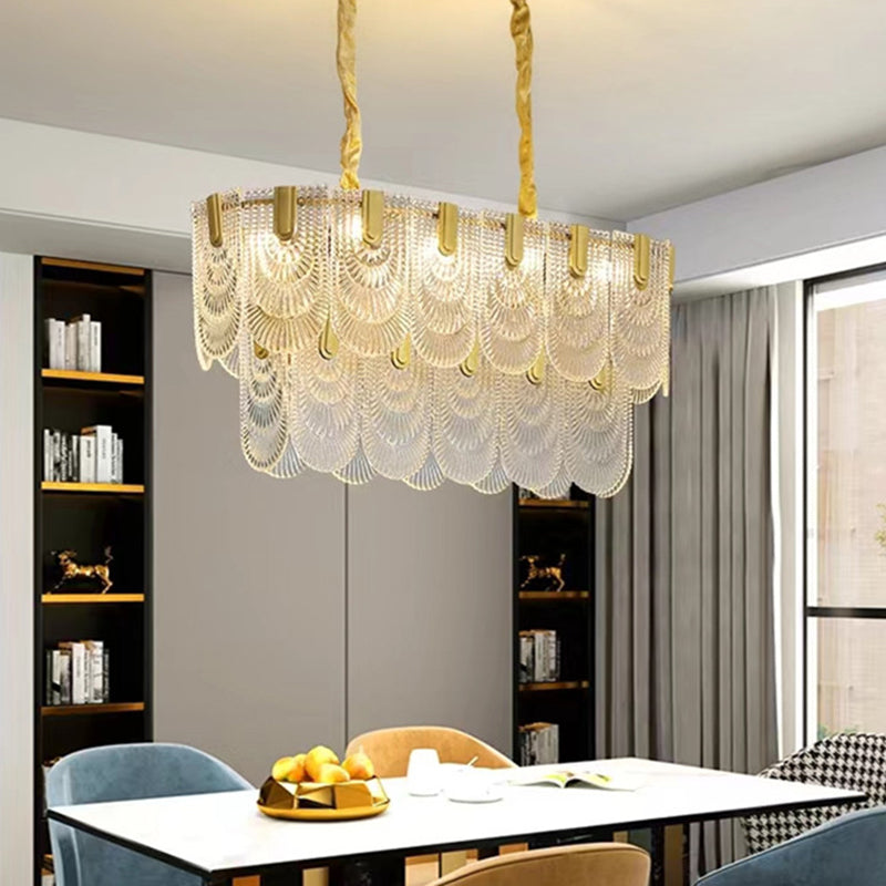 Contemporary Metal Pendant Light with Glass Shade for Living Room