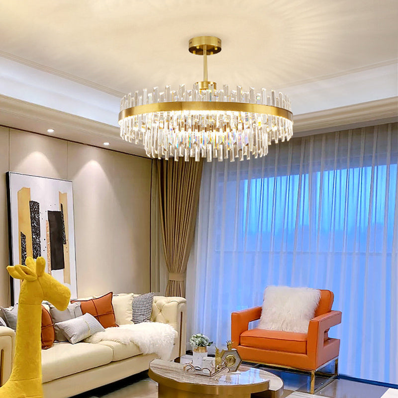 Contemporary LED Metal Pendant Light with Crystal Shade for Living Room