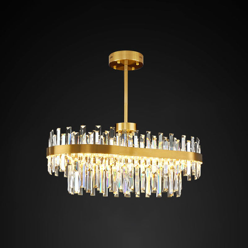 Contemporary LED Metal Pendant Light with Crystal Shade for Living Room