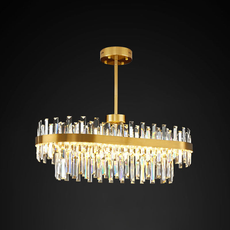 Contemporary LED Metal Pendant Light with Crystal Shade for Living Room