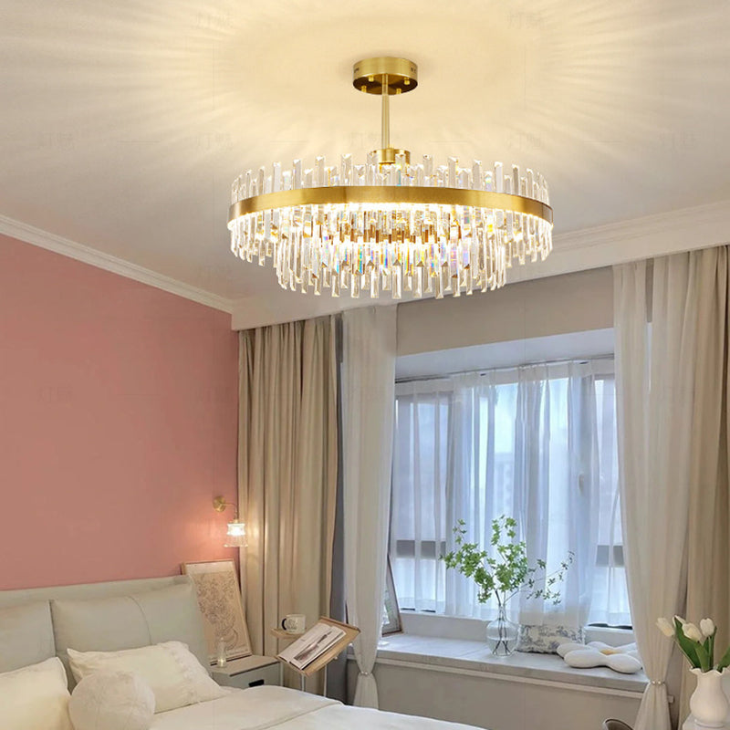 Contemporary LED Metal Pendant Light with Crystal Shade for Living Room
