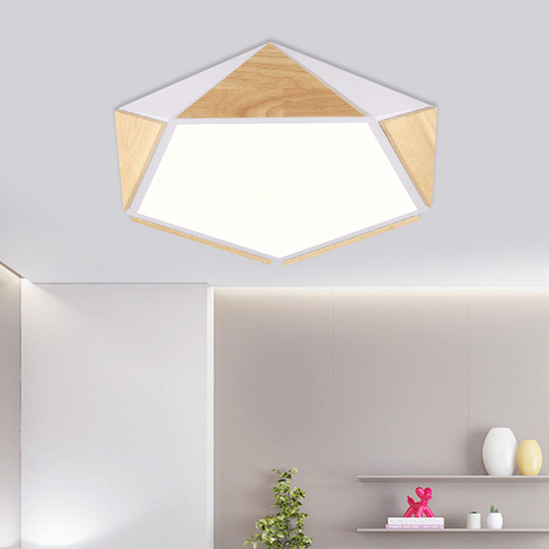 Flat Pentagon Ceiling Mount Light Macaron Stylish Wood LED Flush Light for Kids Bedroom