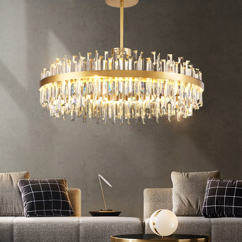 LED Contemporary Metal Pendant Light with Crystal Shade for Living Room