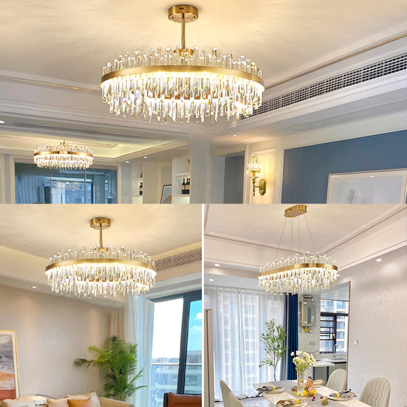 LED Contemporary Metal Pendant Light with Crystal Shade for Living Room