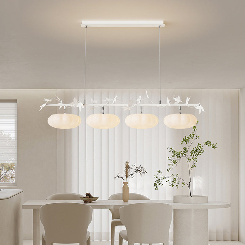 Contemporary Pumpkin Shaped Hanging Pendant Lights in White for Dining Room