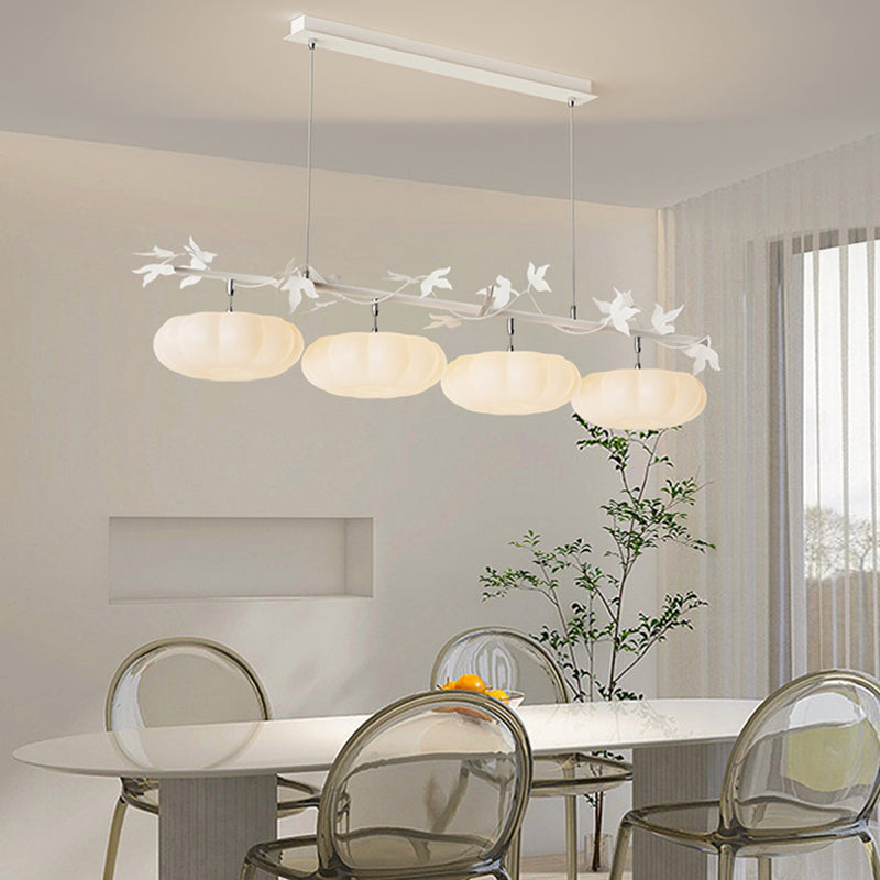 Contemporary Pumpkin Shaped Hanging Pendant Lights in White for Dining Room