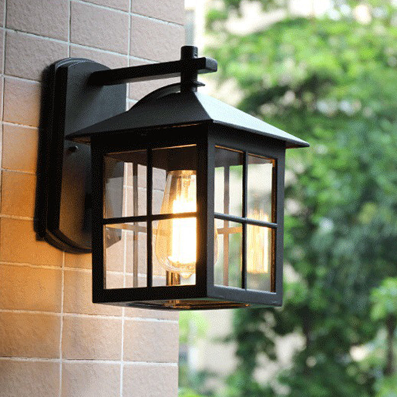 Modern Square outside Sconce Light Kit Glass 1 Light in Black