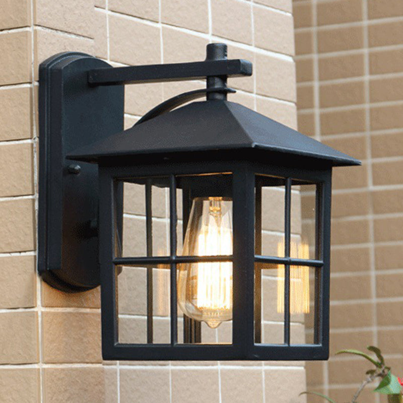 Modern Square outside Sconce Light Kit Glass 1 Light in Black