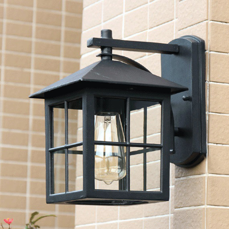 Modern Square outside Sconce Light Kit Glass 1 Light in Black