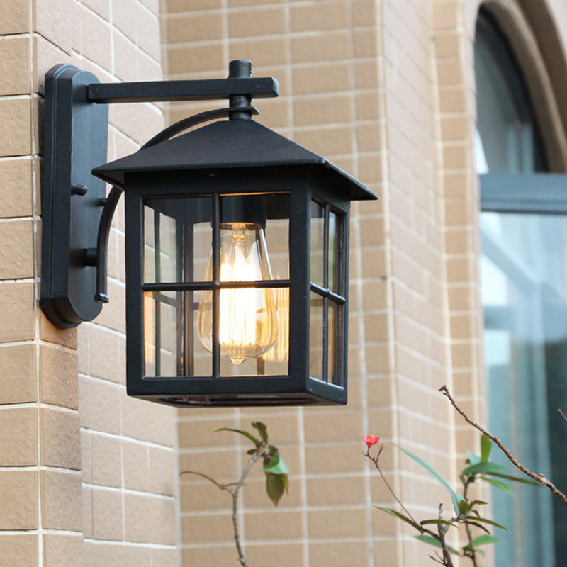 Modern Square outside Sconce Light Kit Glass 1 Light in Black