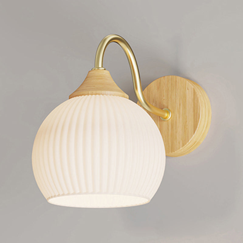 Modern Wall Mount Lamp 1-Light Wooden with Glass Shade for Living Room