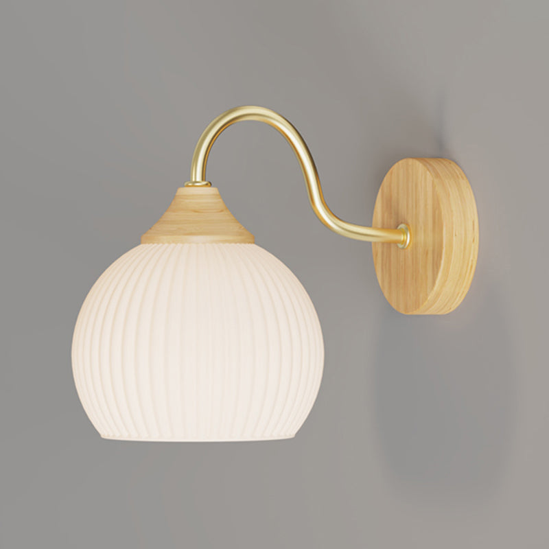 Modern Wall Mount Lamp 1-Light Wooden with Glass Shade for Living Room