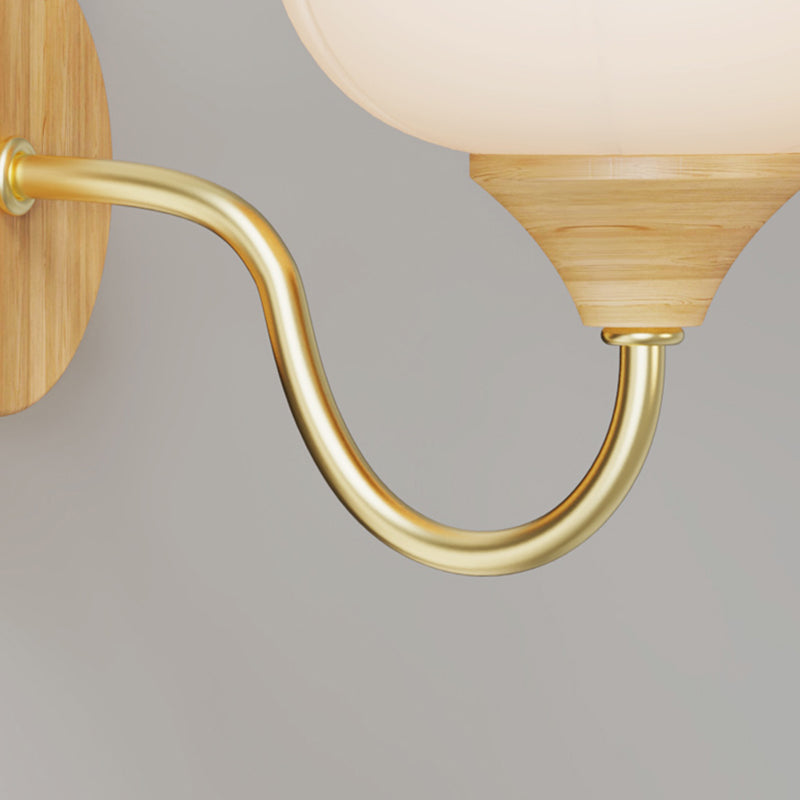 Modern Wall Mount Lamp 1-Light Wooden with Glass Shade for Living Room