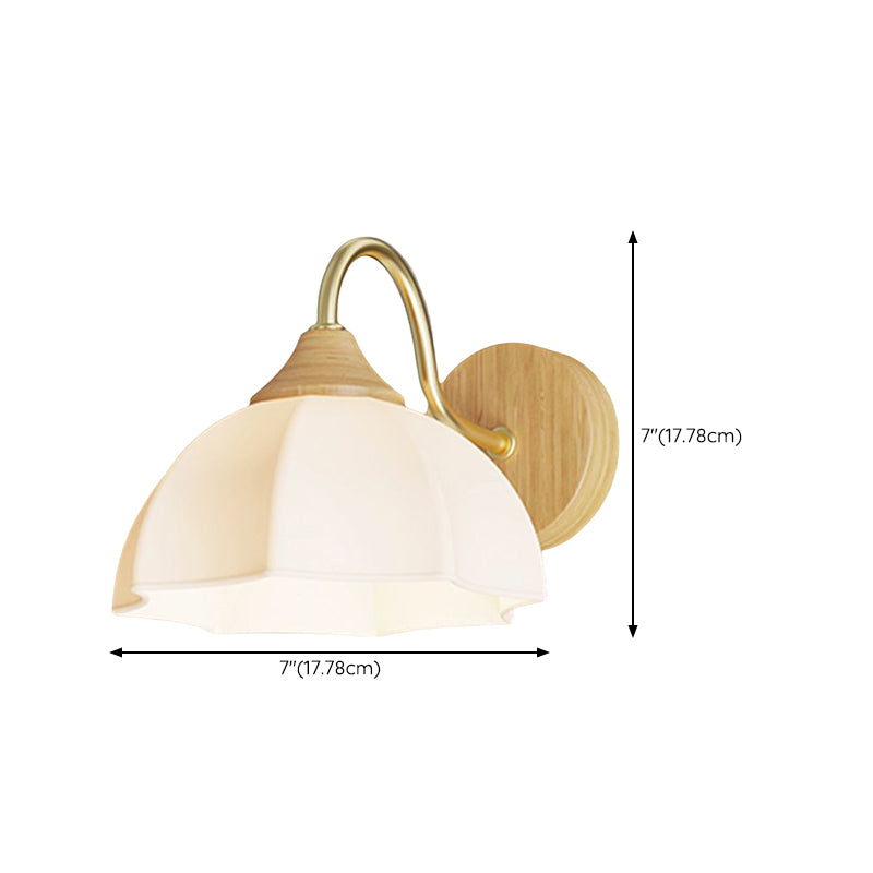 Modern Wall Mount Lamp 1-Light Wooden with Glass Shade for Living Room