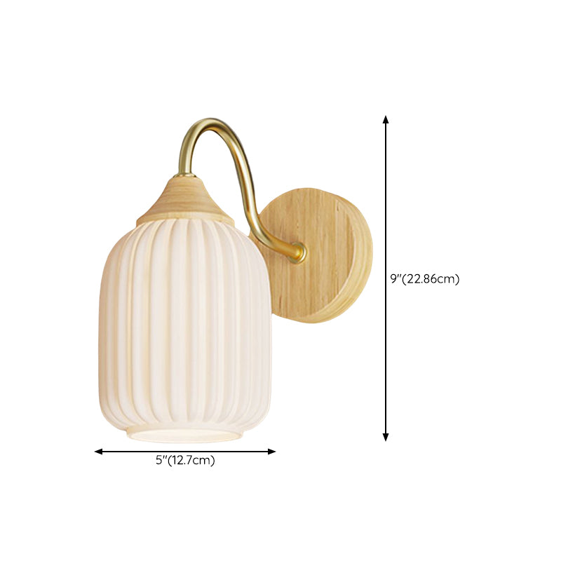 Modern Wall Mount Lamp 1-Light Wooden with Glass Shade for Living Room