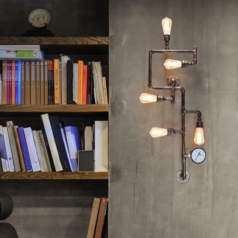Industrial Wall Sconce Metal Pipe Shape Wall Light for Living Room in Rust